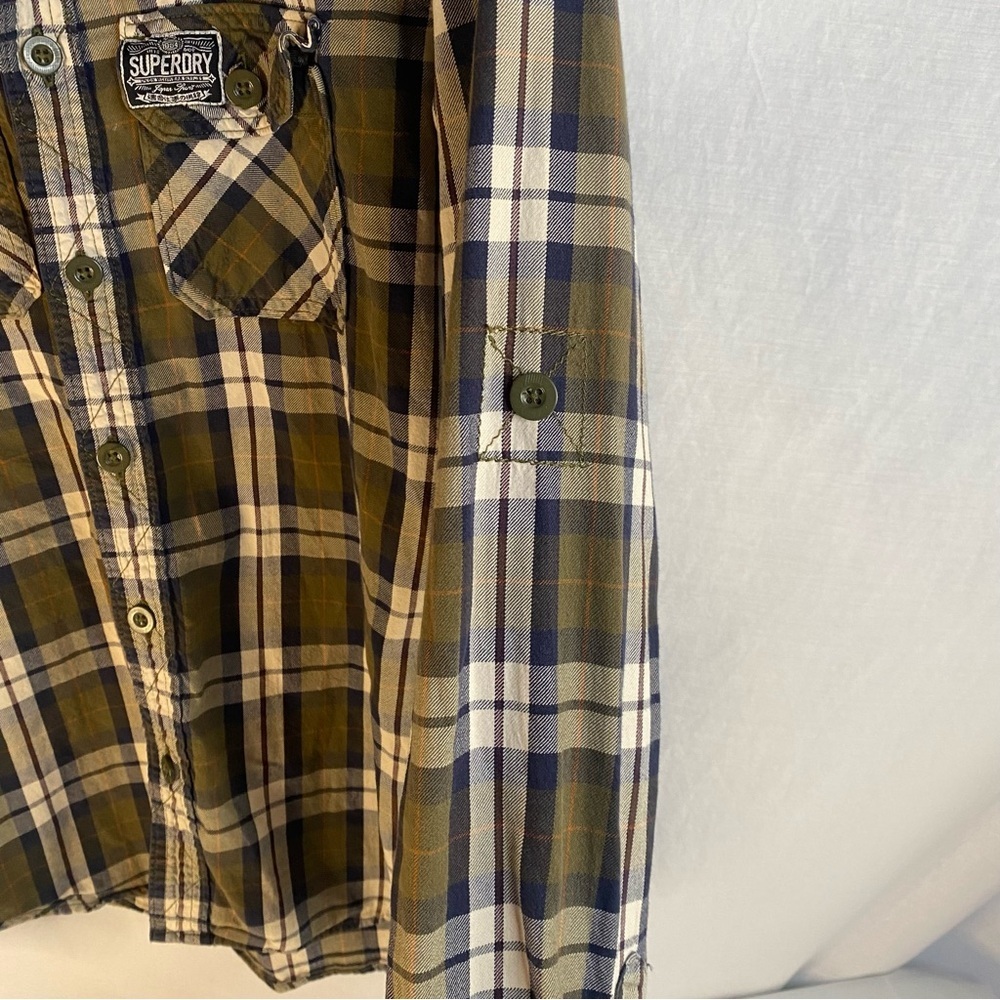 Super dry co. Inc Japan plaid blue green size small - Picture 4 of 10